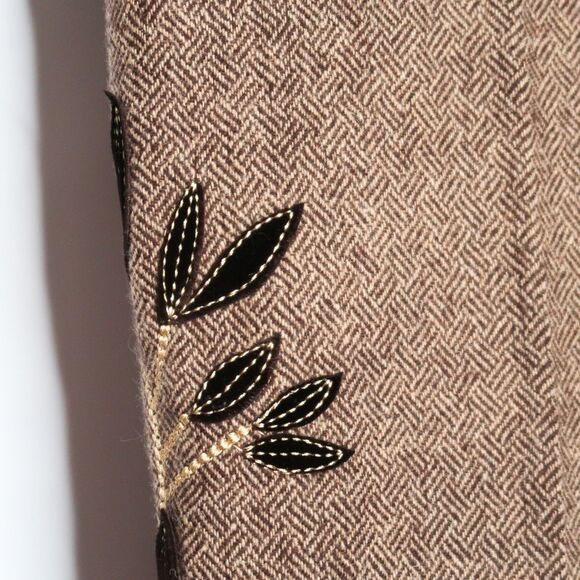 Crossing Pointe Womens Pants Size 18 Brown Wool Chevron Floral Straight Academia - Picture 12 of 12